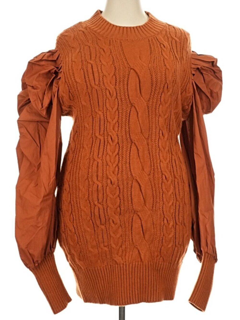 Rust Colored Poplin Long Sleeve Mock Neck Mini Sweater Dress